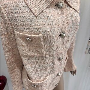 St. John Cream Tweed  gold peach pink Jacket pearl buttons  Large